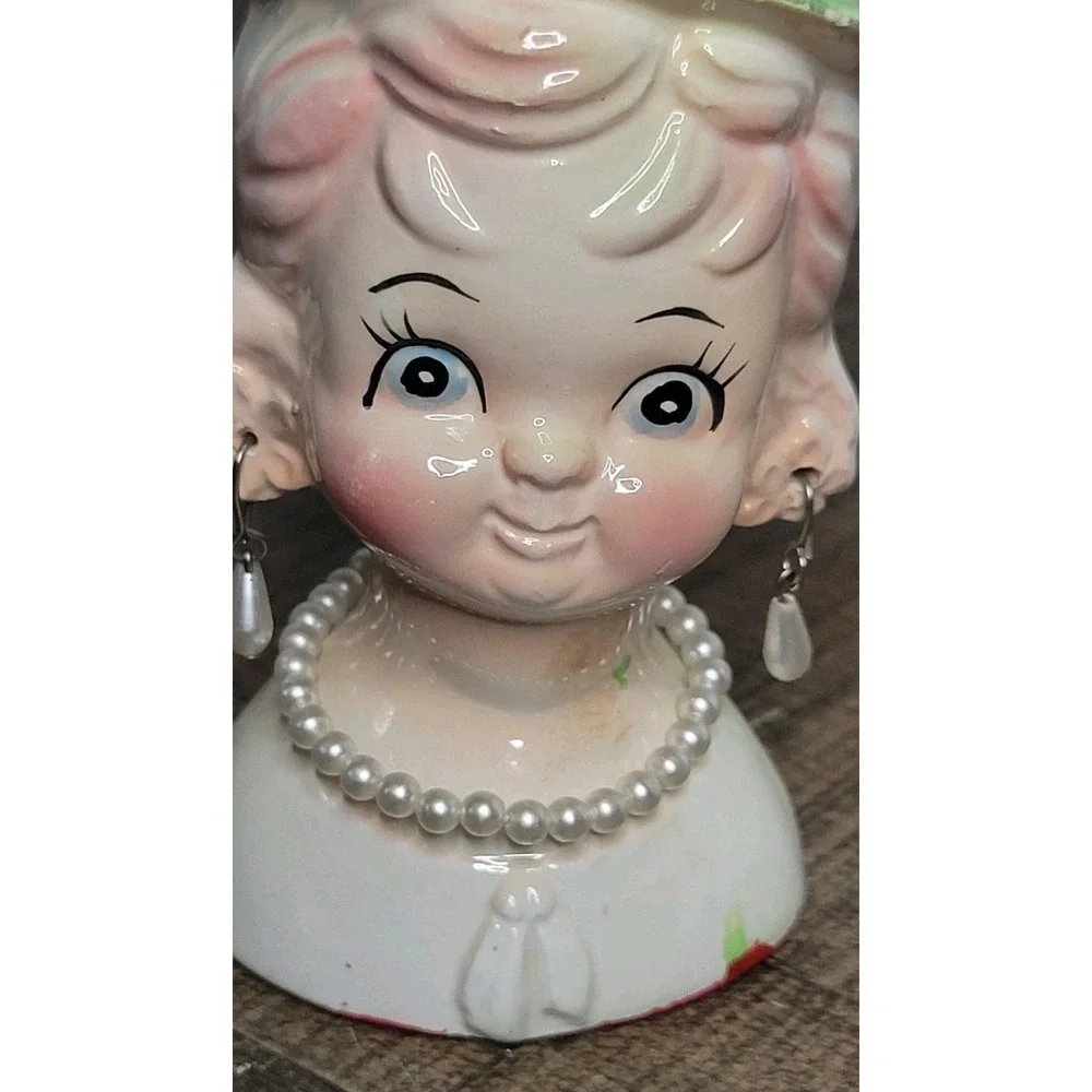Vtg Nippon Little Girl With Hat & Pearls, Head Vase Japan 1950s SEE‎ DESCRIPTION